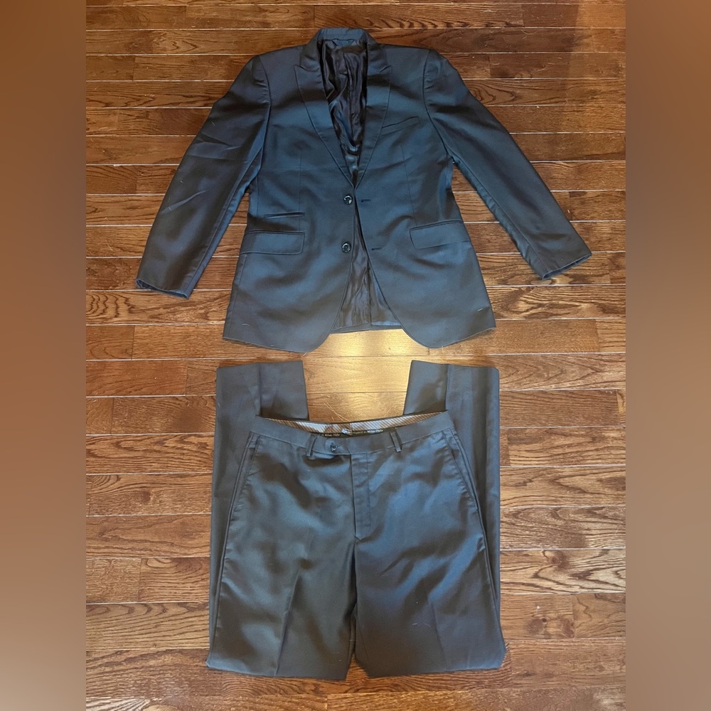 Mens Profile Black Chocolate Brown Slim Fit 2 Piece Suit Pants-Waist 36Inseam33